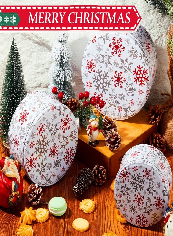 Lingvee 3 Pcs Christmas Cookie Tins with Lids for Gift Giving Tin Containers Round Festive Cookie Tins Metal Nesting Containers Large Medium Small(Lively Style,White and Red) - Image 5